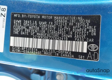 2007 Toyota Matrix Xr from USA, damaged, VIN 2T1KR30E77C642419